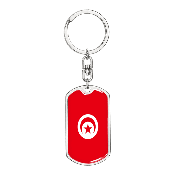 Tunisia Flag Swivel Keychain Dog Tag Stainless Steel or 18k Gold