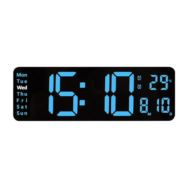 Reloj despertador digital, reloj electrónico, reloj de escritorio con pantalla grande, carga USB Pequeño-Azul