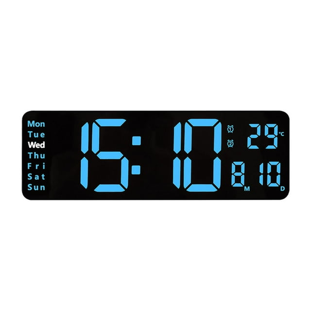 yuksok Modern LED Electronic Clock 2 Alarms Desk Clock for Shop Living Room Bedside Small-Blue