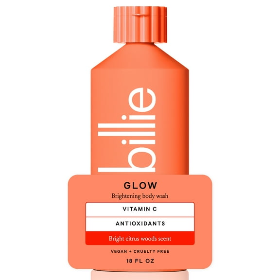 Billie Glow Brightening Womens Body Wash, 18 fl oz, Bright Citrus Woods Scent, Vegan, Cruelty Free