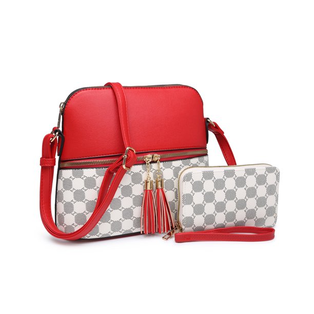 XB Faux Leather Womens Crossbody Bag with Card Wallets Tassel Zipper