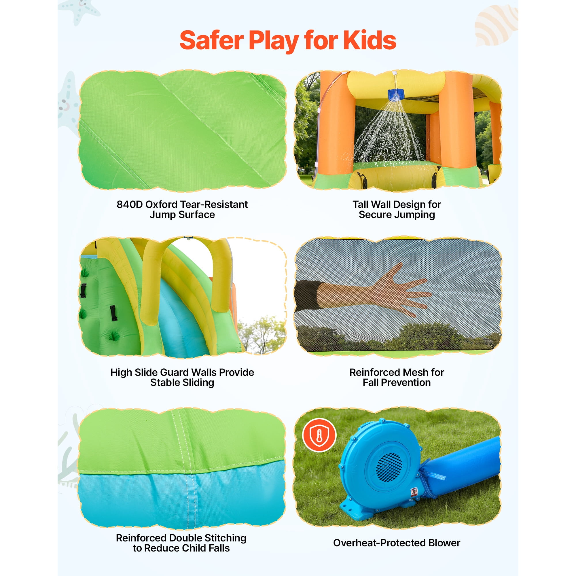 KFFKFF Inflatable Bounce House with Water Slide, 13.3 x 11.4 x 8.4 ft Play Castle Featuring Climbing Wall, Dual Slides, Splash Pool, and Mini Soccer Area for 3-4 Kids Aged 3-8