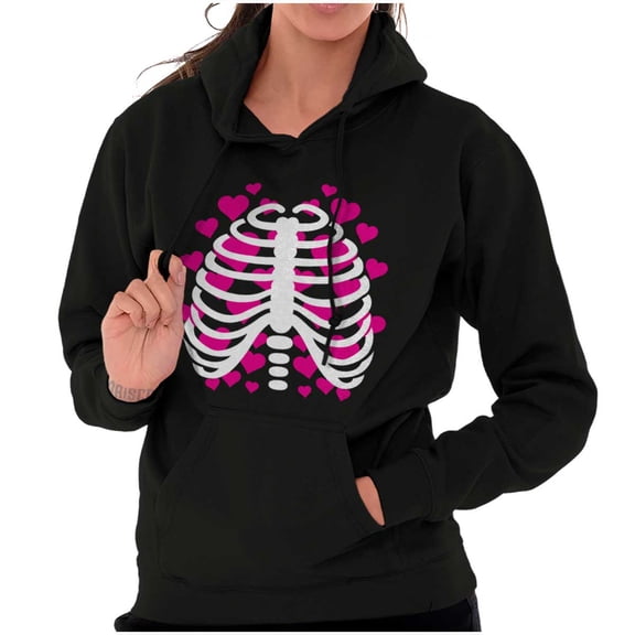 Halloween Skeleton Rib Cage Hearts Hoodie Sweatshirt Women Brisco Brands M