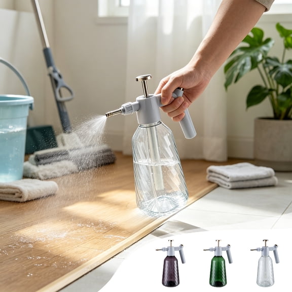 Wind Pressurized Water Spray Bottle, Continuous Fine Mist Sprayer for Household Cleaning, Plastic, White