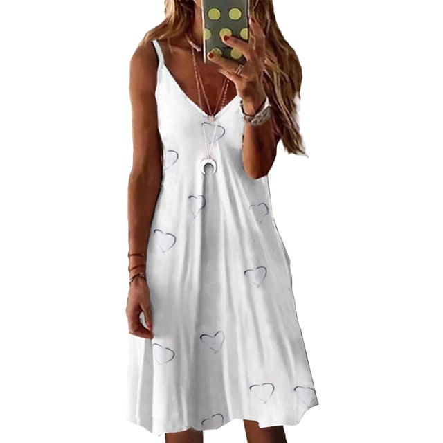 Summer Beach Sling Dress Casual Printed Vest Dress Soft Plus Size (Blanco 4XL) FLhrweasw Para estrenar