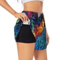 thumbnail image 3 of Lsque Vibrant Rainbow Parrot Fantasy Printed Women's Running Shorts with Liner Pockets,Elastic Quick Dry Workout Athletic Gym Yoga Shorts,Womens High Waist Shorts-Medium, 3 of 9