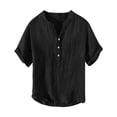 thumbnail image 2 of Migroa Men's Fashion Shirt Casual Beach T-Shirts Solid Tops Shirts for Men 3/4 Sleeve Regular-Fit Henley T-Shirt Summer Lightweight Beach Yoga Tops Black 4XL, 2 of 5