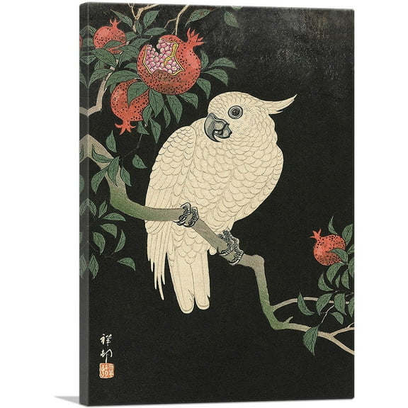 ARTCANVAS Cockatoo and Pomegranate Canvas Art Print by Ohara Koson - Size: 26" x 18" (0.75" Deep)