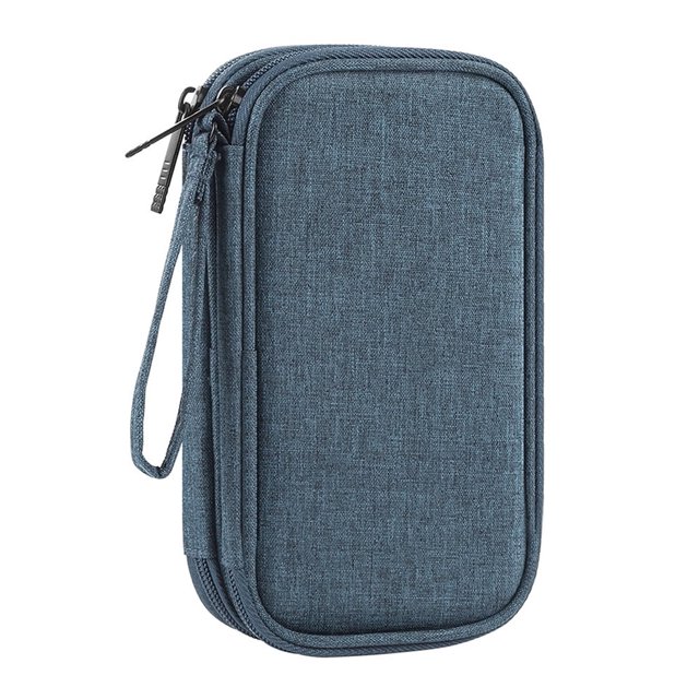 Organizador de dispositivos de doble capa jixopn, bolsa de almacenamiento suave para cables y cargadores, ideal para viajes (azul)