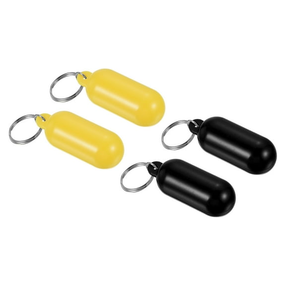 Uxcell Floating Keychain, 4 Pack Plastic Key Float Buoyant Keyrings for Boating Water Sports, Black, Yellow