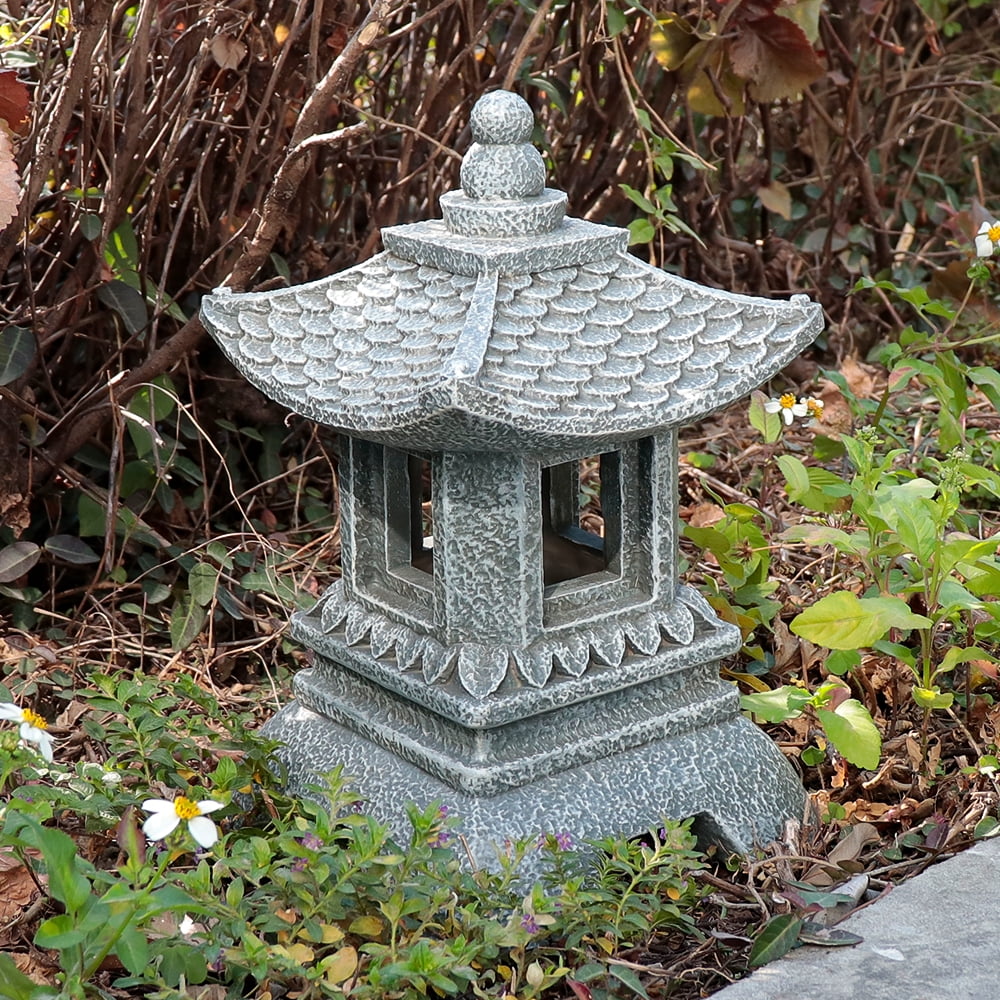 12 Inch Solar Japanese Pagoda Lamp Statue, Zen Asian Style Outdoor Garden Ornament, Art Decor Figurine for Balcony Patio Porch Yard Landscape