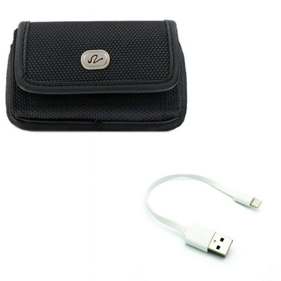 Short USB Cable w Case Belt Clip for iPhone 8/7/6S/6 - Charger Cord Power Wire Fast Charge, Rugged Holster Canvas Cover Pouch for iPhone 8/7/6S/6 Models