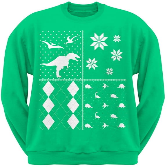Dinosaurs Festive Blocks Ugly Christmas Sweater Green Adult Sweatshirt - Small