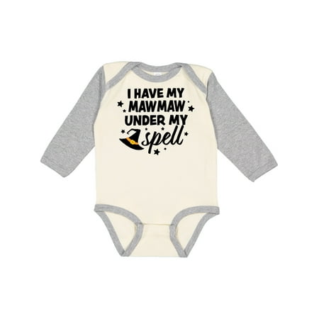 

Inktastic I Have My Mawmaw Under My Spell with Cute Witch Hat Boys or Girls Long Sleeve Baby Bodysuit
