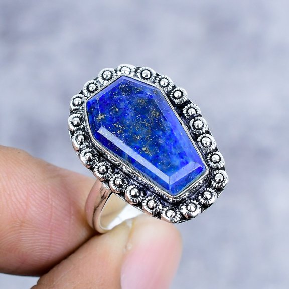 Lapis Lazuli Gemstone Handmade 925 Sterling Silver Ring Size 10