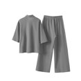thumbnail image 5 of Women's Trousers Suit Women 2 Piece Cotton Linen Outfits Casual Loose 3/4 Sleeve Tops High Waist Wide Leg Pants Suit With Pockets,Gray Women's Trousers Suit S, 5 of 5