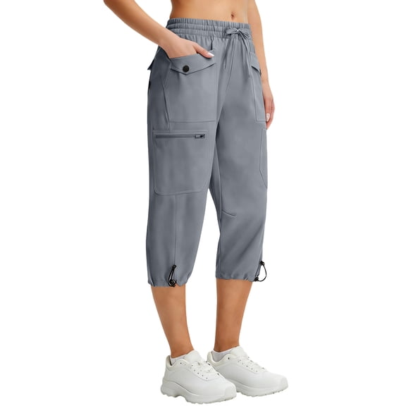Women's Cargo Capri Pants 6 Pockets Lightweight Quick Dry Water Resistant Hiking Travel Pants for Outdoor Casual Gray S