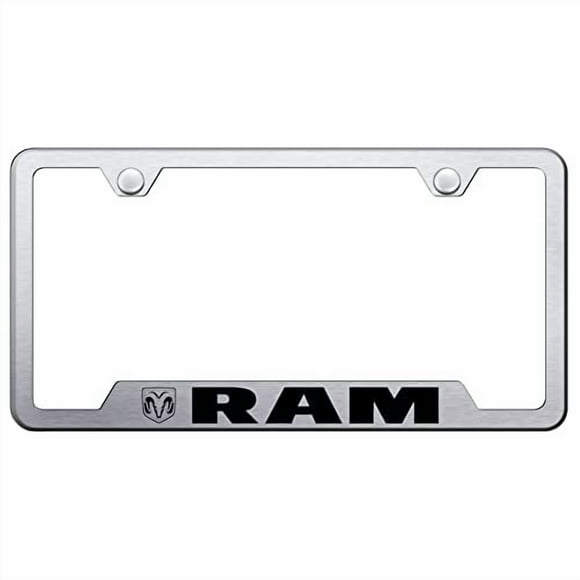 Au-TOMOTIVE GOLD Laser Etched Logo Cut-Out License Plate Frame for Dodge Ram (Brushed Chrome)