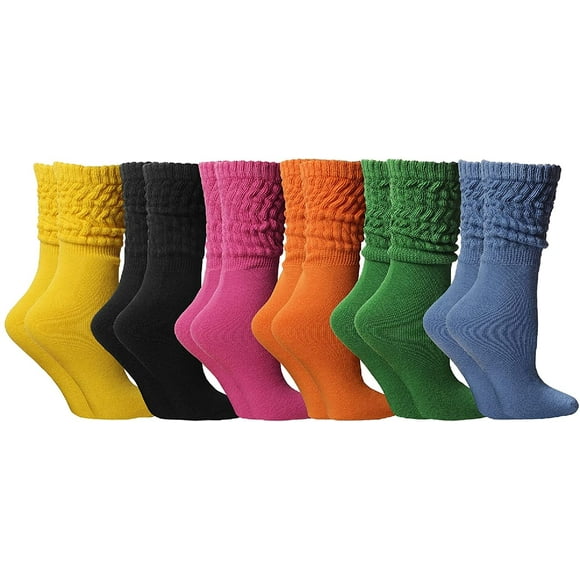 6 Pairs AmPm Womens Cotton Slouch Chunky Socks, Womens Knee High Boot Socks