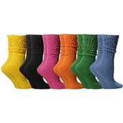 6 Pack SOCKS'NBULK Scrunch Socks for women Cotton Slouch Sock, Woman Knee High Boot Sock (Bold Bright)