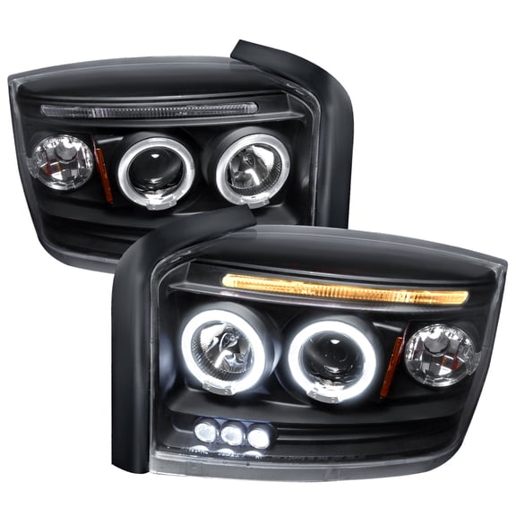 Dual Halo Projector Headlights (Black Housing/Clear Lens) Made for and compatible with 2005-2007 Dodge Dakota