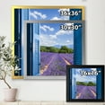 thumbnail image 4 of Designart 'View of Lavender Field Through Blue Open Cottage Window' Farmhouse Framed Art Print, 4 of 4