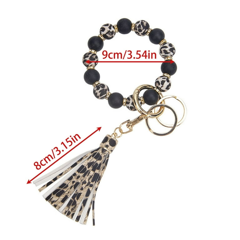 Silicone Beaded Bracelet Keychain with PU Tassel Wristlet Key
