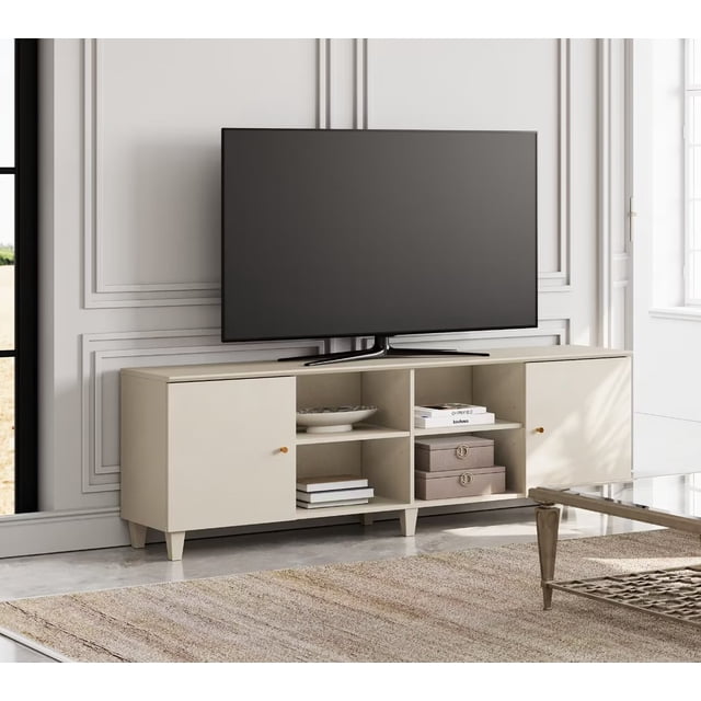 WAMPAT 70 inch Mid-Century Modern TV Stand,Entertainment Center with Door Storage and Open Shelf for up to 75 Inch TV, TV Console Table for Living Room,Beige