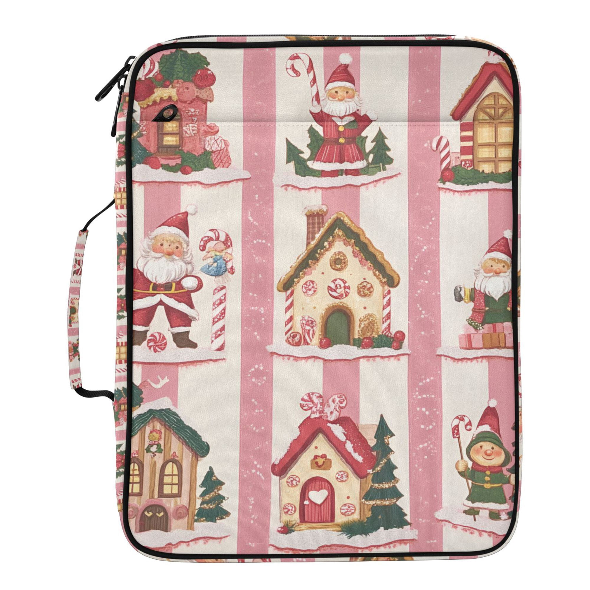 FORMRS Accordion File Folder A4 Size 7-Pocket Expanding Document Organizer Bag with 3 Ring Binder, Green Christmas Houses