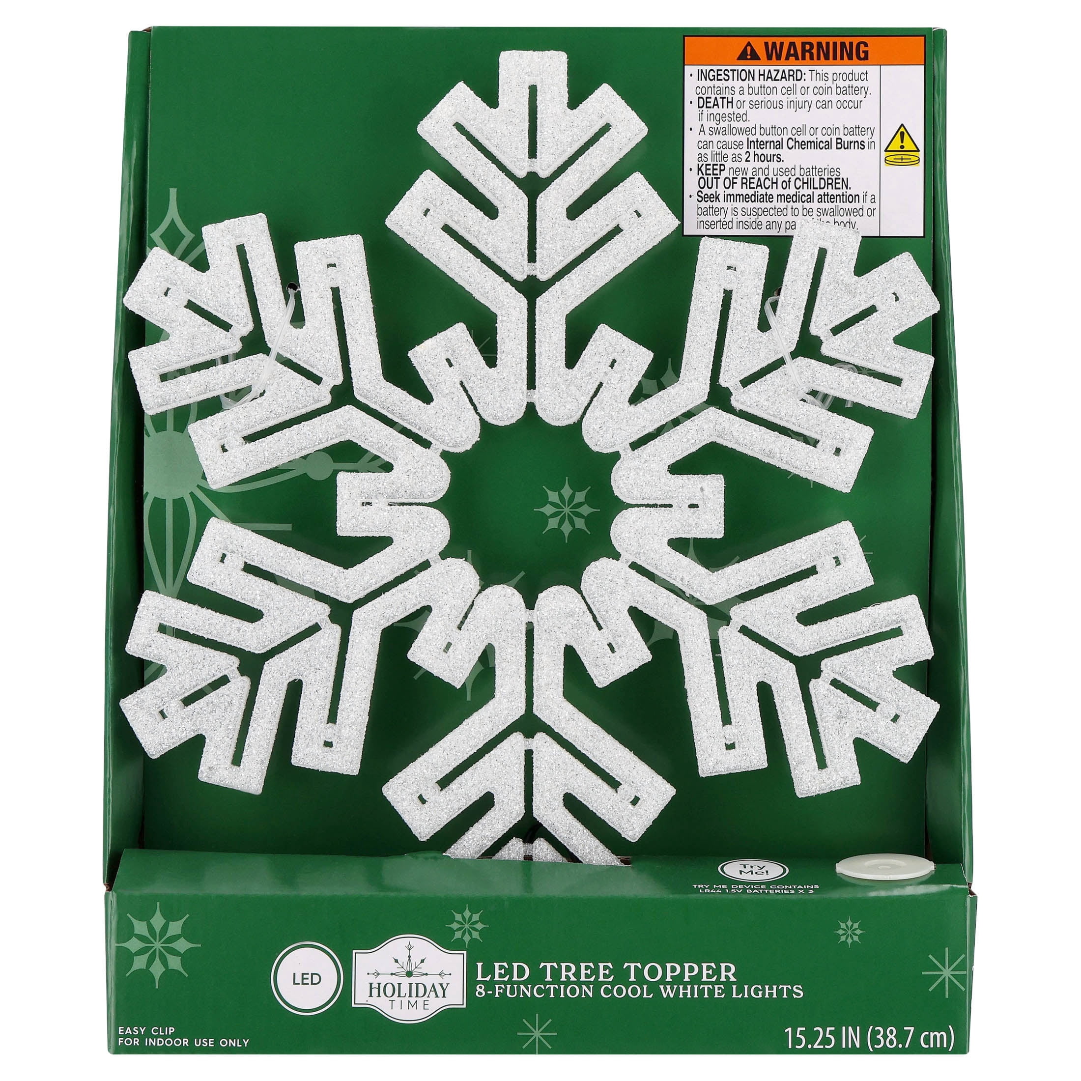 LED Snowflake Christmas Tree Topper, Cool White, 15.25", by Holiday Time