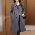 thumbnail image 2 of Women's Long Trench Coat Single Breasted Lapel Collar Wool Blend Jacket with Pockets Winter Casual Overcoat (2XL, Gray), 2 of 6