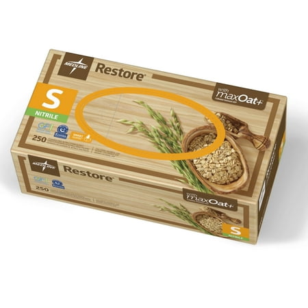 Medline Restore Nitrile Exam Gloves with Colloidal Oatmeal to Soothe Hands, Small, 250 Ct