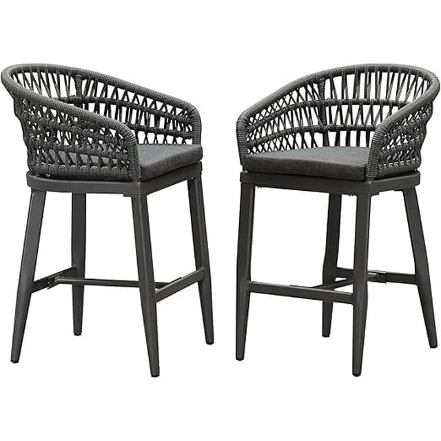 PURPLE LEAF 24" Counter Height Bar Stools Chair Set of 2, Modern Upholstered Patio Bar Stool with Backrest for Indoor and Outdoor, Kitchen Island, Grey