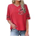 thumbnail image 2 of Dazajoo Short Sleeve Embroidered Tops for Women Casual Summer V Neck Peasant Blouses Loose Vintage Boho Floral Tunic,Red,XXL, 2 of 6