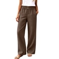 thumbnail image 2 of Cagogo Women Plus Size Wide Leg Elastic Waist Trousers with Pockets Casual Loose Long Pants Travel Work Lounge Bottoms Summer Beachwear, Coffee XL, 2 of 6