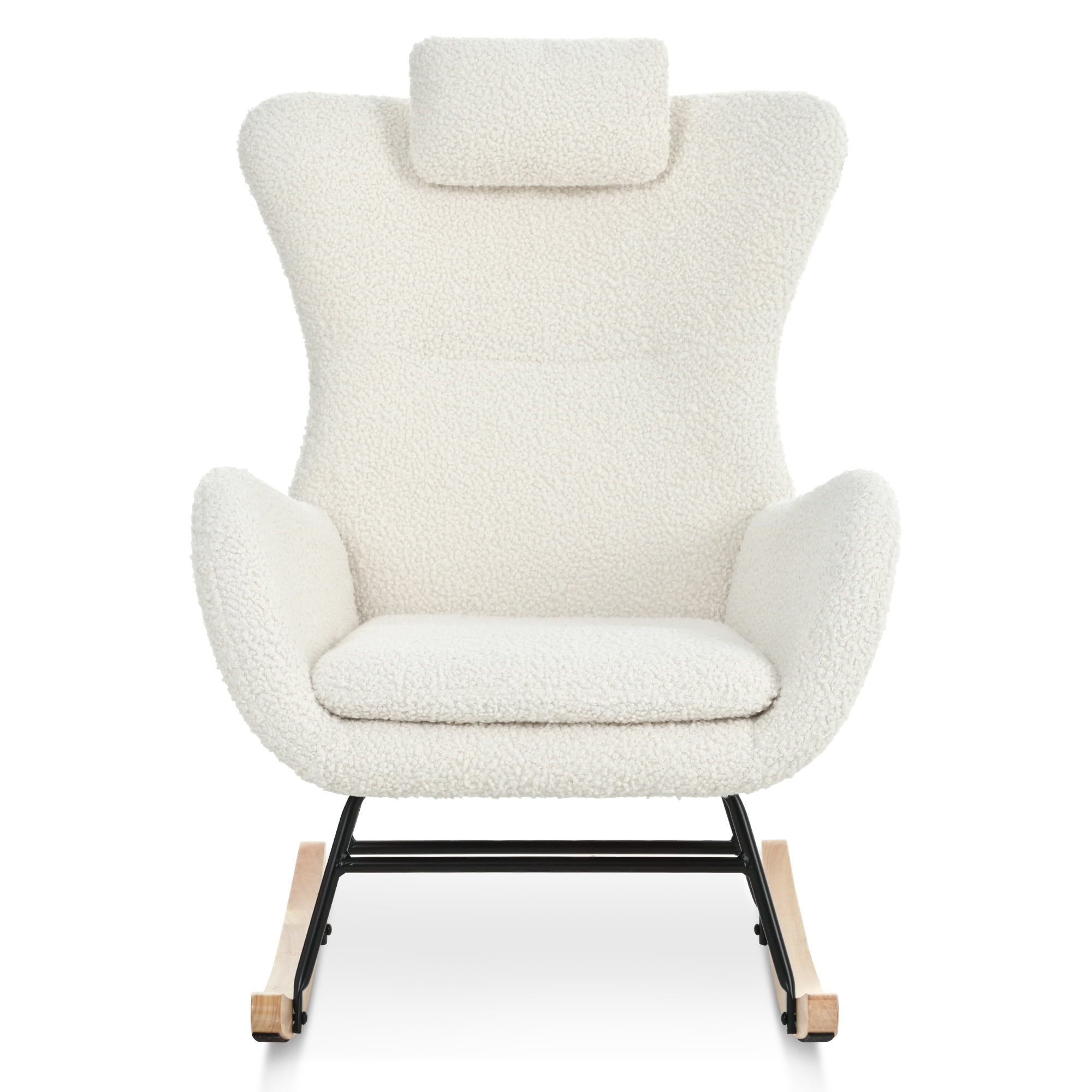 Rocking Chair Nursery,  Rocking Chair With Non-slip Mat, Metal Frame, High-density Sponge Backrest And Seat Cushion, Living Room Accent Chair