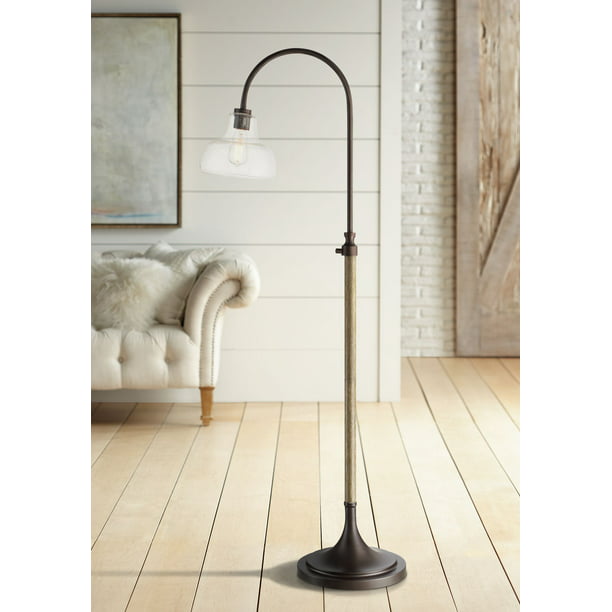 Franklin Iron Works Farmhouse, Black Arched Floor Lamp With Glass Shade