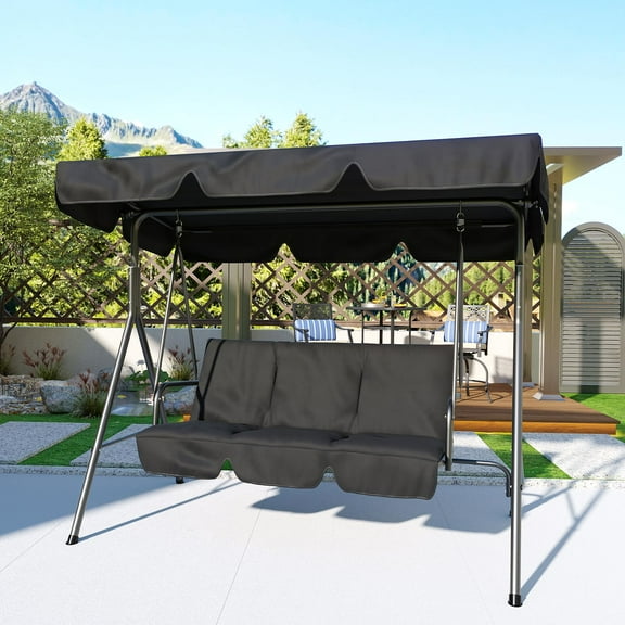 Kselythan 3-Seat Outdoor Patio Swing Chair,Outdoor Swing Chair with Adjustable Canopy,3-Person Patio Chairs with Adjustable Tilt Shade,Porch Swing 3 Seater with Canopy