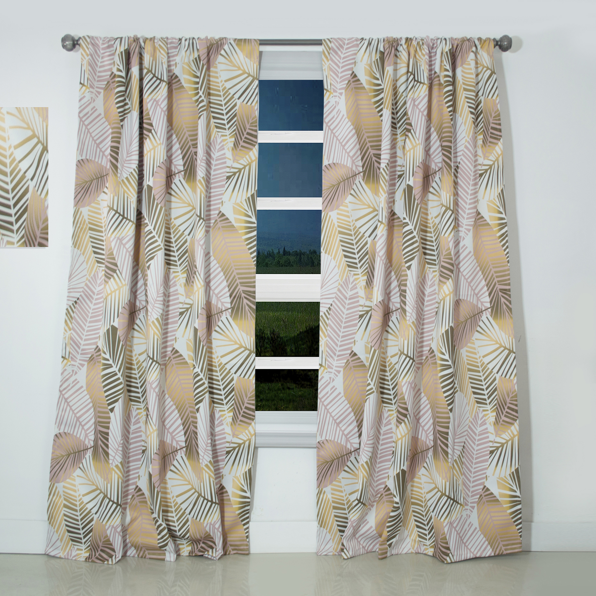 Designart 'Palm Golden Leaves II' Mid-Century Modern Curtain Panel