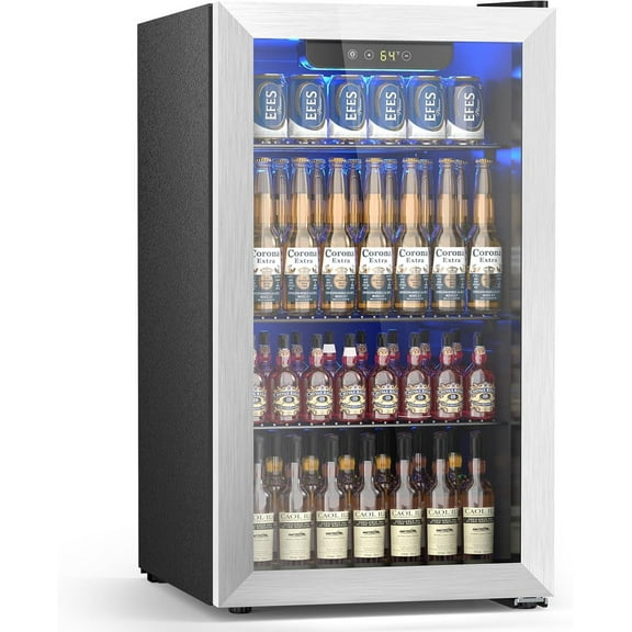 26 Bottle Wine Cooler Refrigerator, Small Freestanding Wine Fridge for Red, White and Champagne, Built-in Wine Cellar with Stainless Steel Glass Door, 40-66F Digital Temperature Control, Indoor Use