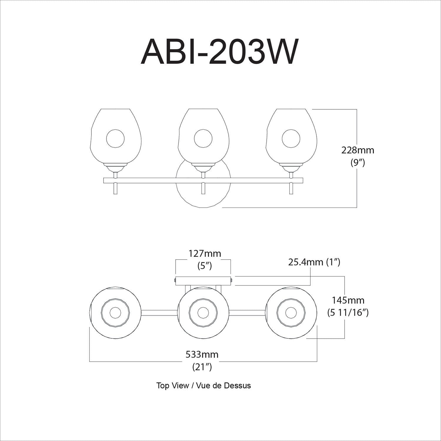Meuble-lavabo Dainolite ABI-203W-PC à 3 lumières, chrome poli
