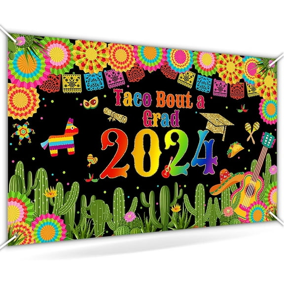 Mexican Fiesta Graduation Backdrop Taco Bout a Grad 2024 Graduation Banner Fiesta Theme Congrats Grad Party Supplies Class of 2024 Banner 70.8 x 43.3 Inch