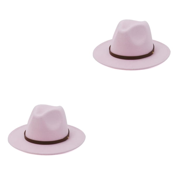 Sombrero con hebilla de cinturón Sonducket Vestido de moda de otoño Gorros de ala ancha Lana Rosa 58cm 2piezas