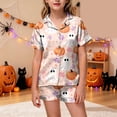 thumbnail image 2 of Leey-World Little Girl Halloween Pajamas Toddler Kids Halloween Pajamas Baby Girl Ghost Pjs Set Satin Silk Jammies, 2 of 5