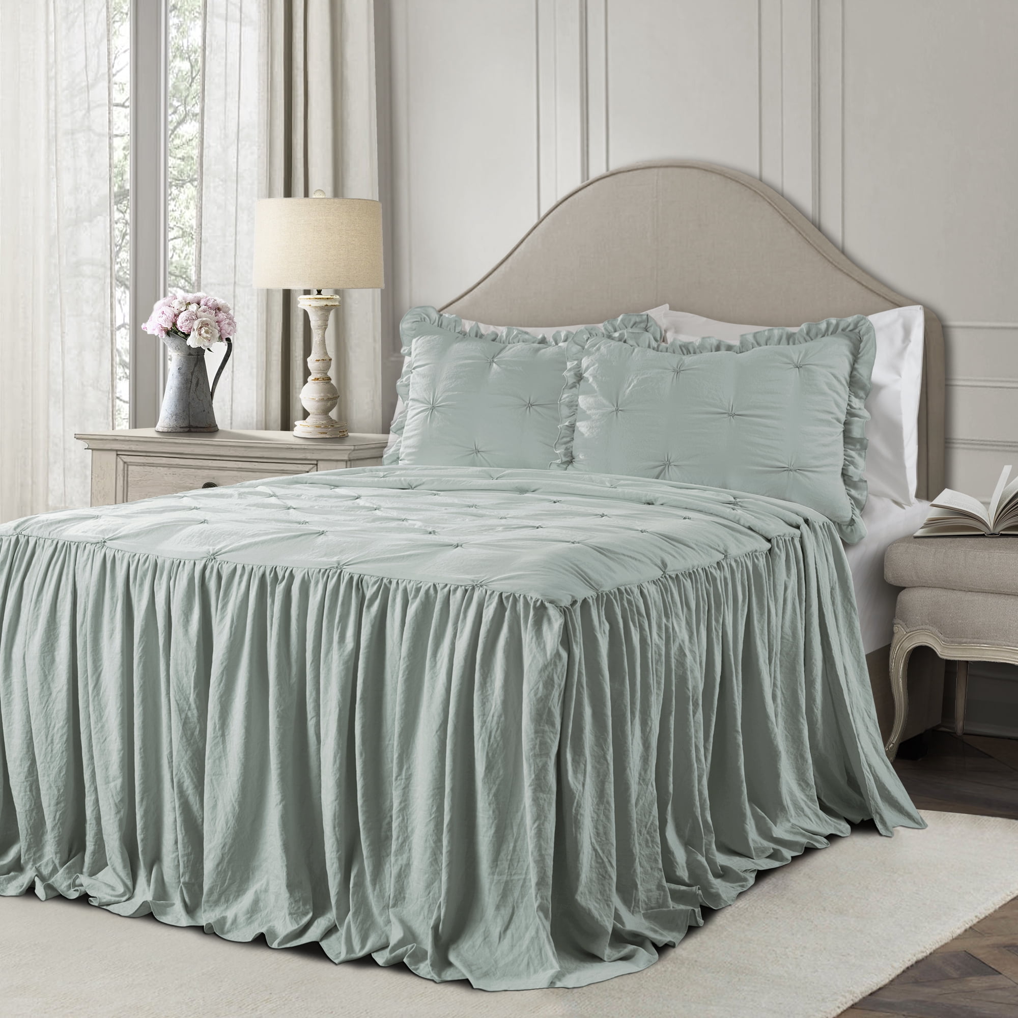 Ravello Pintuck Ruffle Skirt Bedspread Set, Multiple Colors