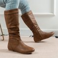 thumbnail image 2 of EKVAHL Women's Slouch Mid‑Calf Boots, Relaxed Fit Faux Leather Flat Boots, Low Heel Daily Walking Boots For Fall Street Wear Brown, 2 of 4