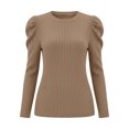 thumbnail image 7 of Ashyfjp Sweaters for Women Casual Solid Color Long Sleeve Crew Neck Puff Shoulder Ribbed Knit Top, Size (S-XXL), 7 of 7