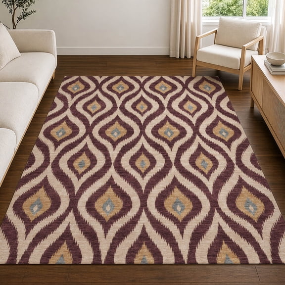 Addison Rugs Chantille Indoor/Outdoor Transitional Geometric Burgundy Machine Washable Rectangle Rug, 10' x 14'