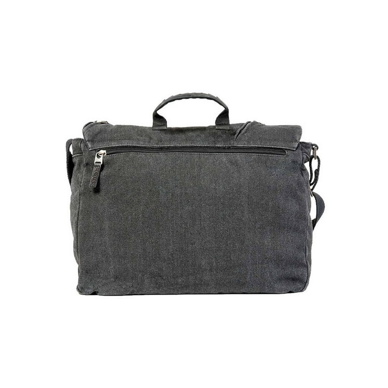 Rout Voyager Messenger Bag, Washed Black Cotton Canvas & Leather Trim RC10525