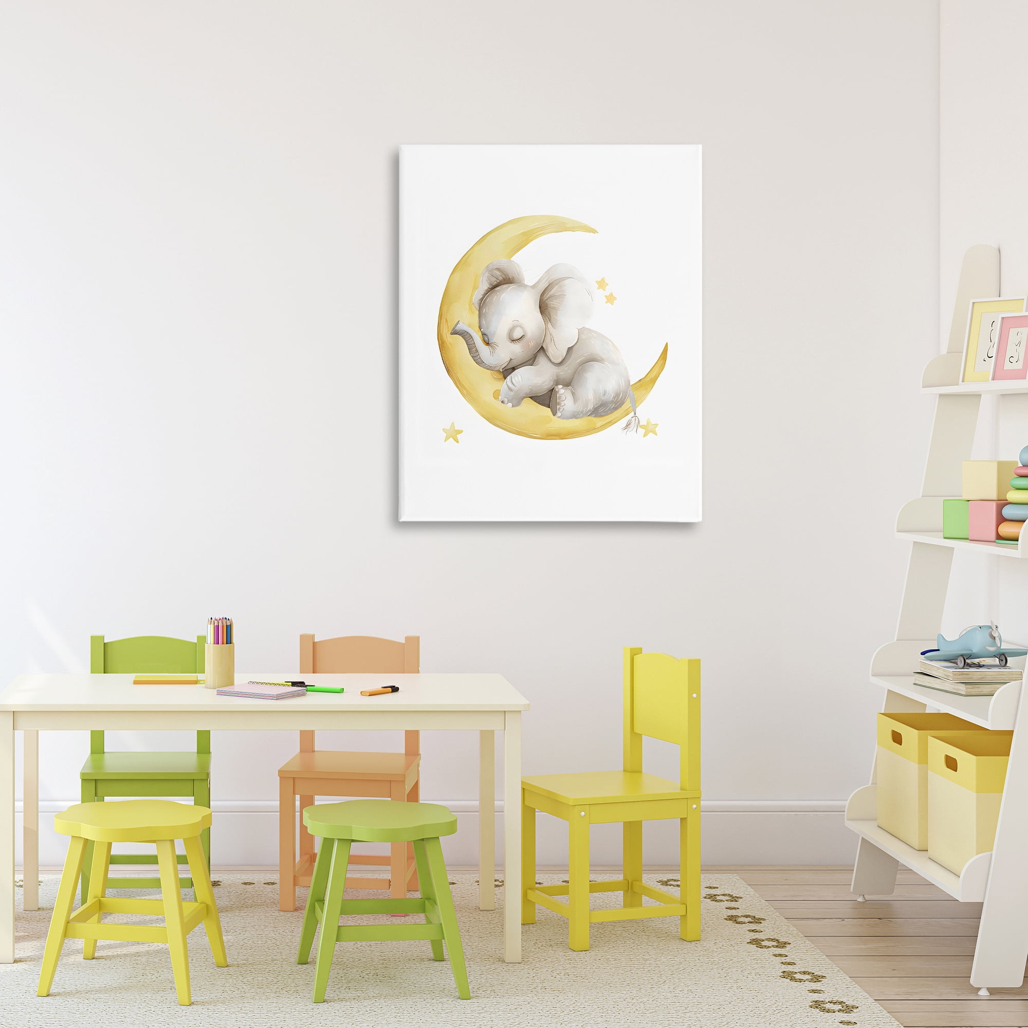 Stupell Industries Sleeping Elephant on Yellow Moon Canvas Wall Art, design by LSR Design Studio